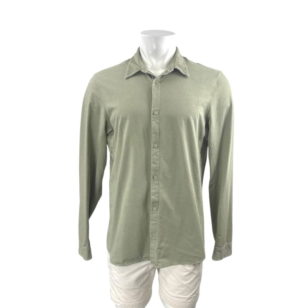 Lululemon Men's Green Collared Long Sleeve Loose Casual Button Down Shirt Top S